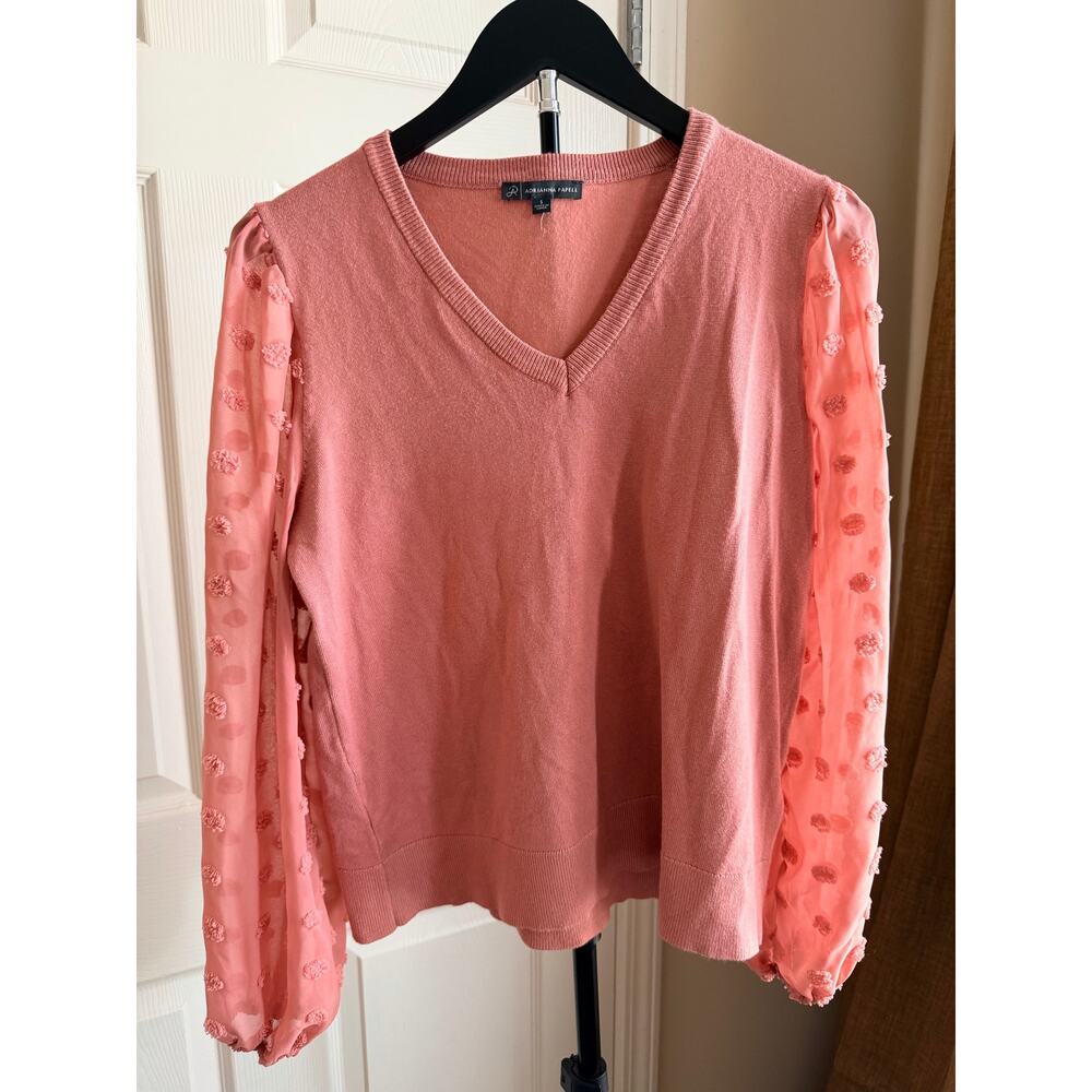 3 for $9 Adrianna Papell Pink Peach V Neck Sheer Sleeve top S